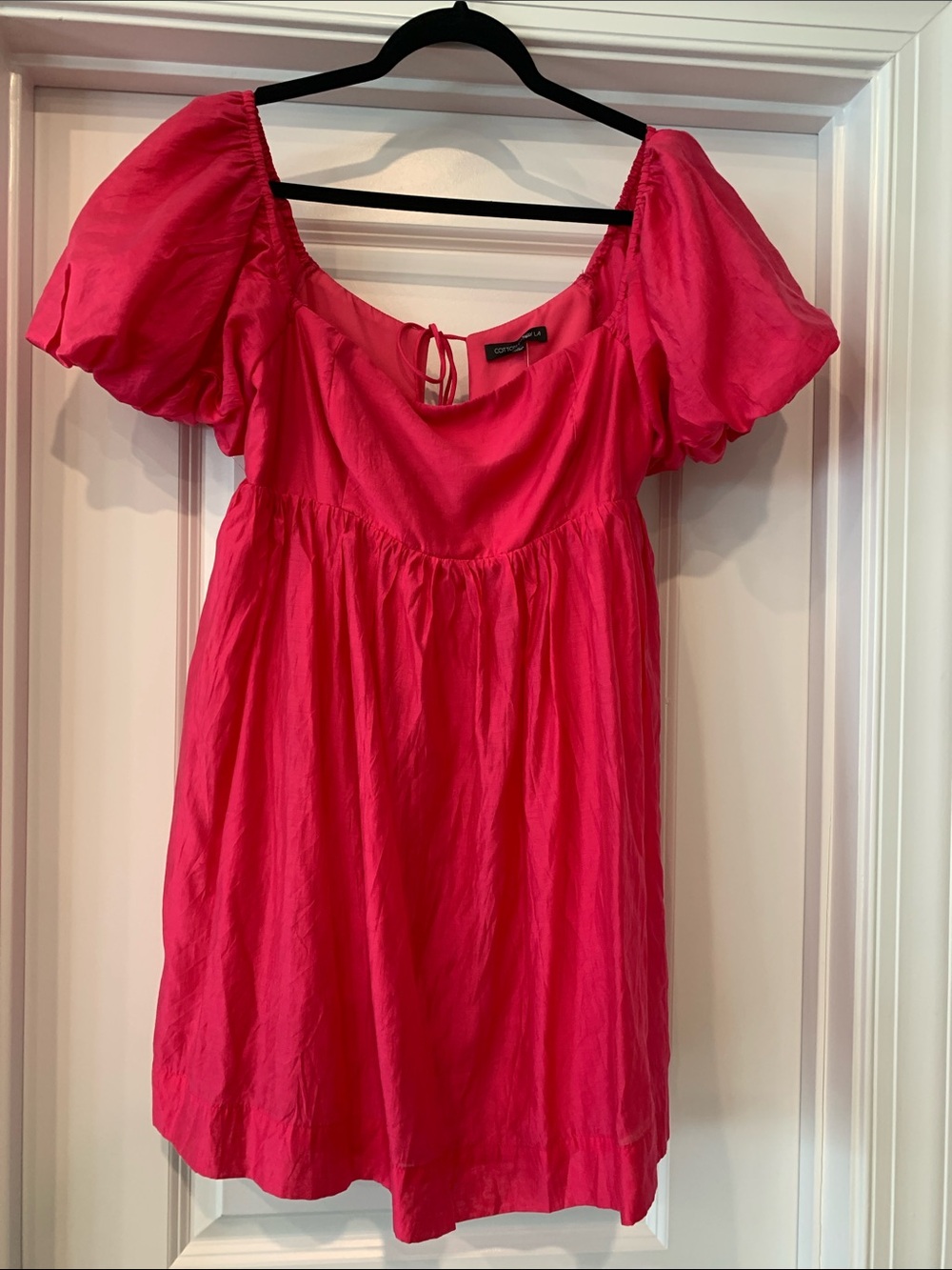 Cotton Candy Women’s Hot Pink Puff-Sleeve baby doll dress L NWOT